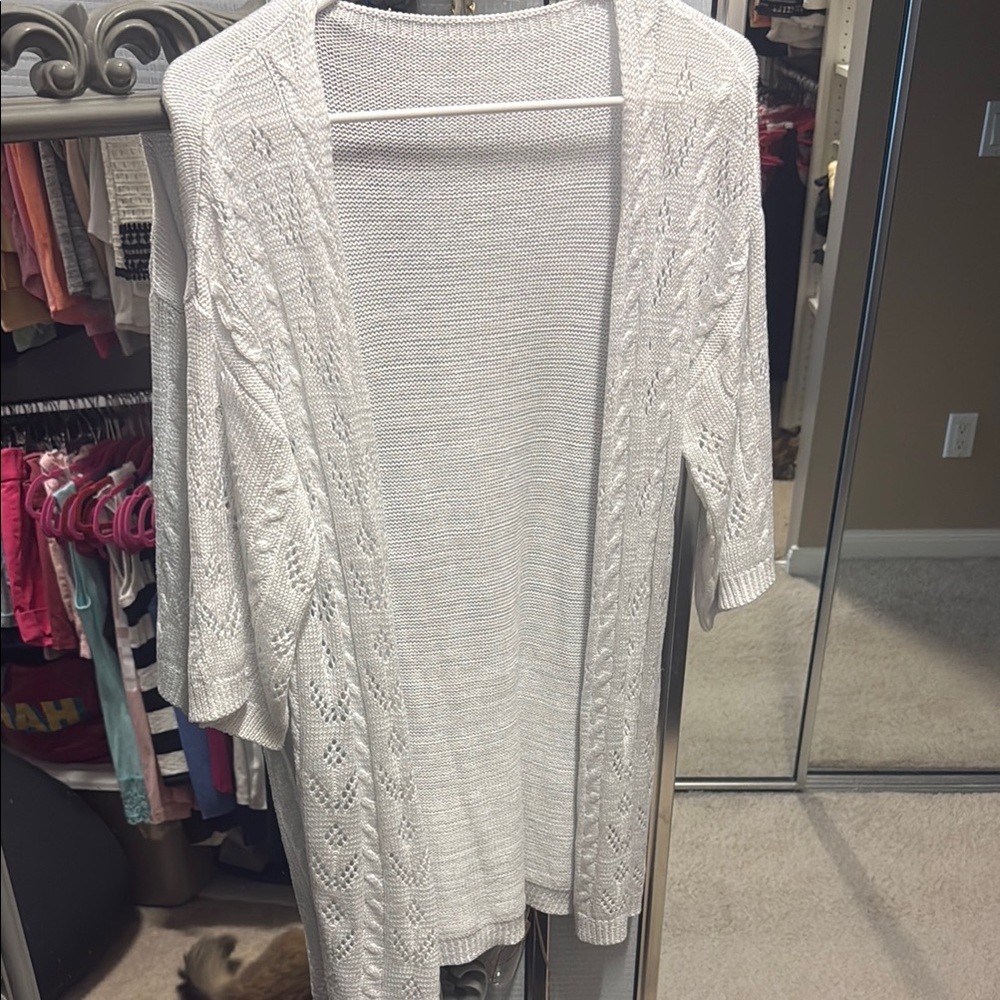 White Open-Front Knit Sweater Cardigan